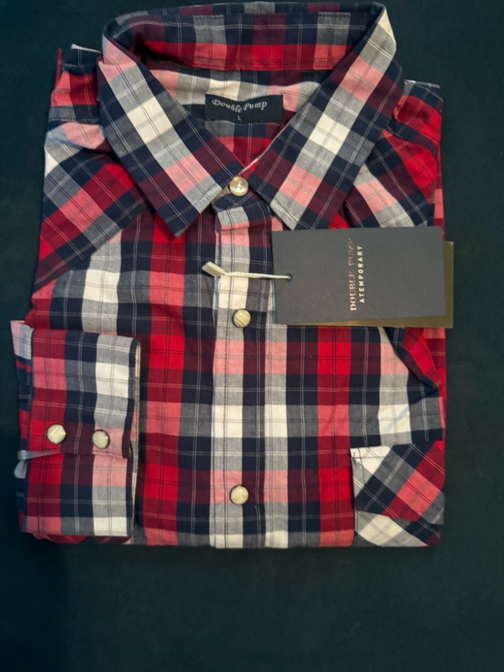 Red & Navy Plaid Button-Down Shirt; 🎸🎸 music gig shirts